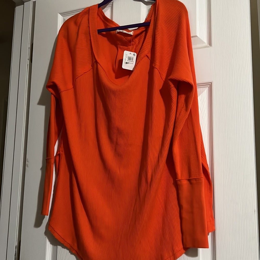 Free People orange long sleeve tunic snowy thermal shirt sweater heatwave